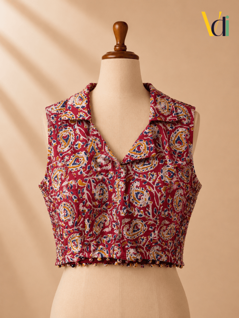 Red FlexFit Paisley Saree Blouse